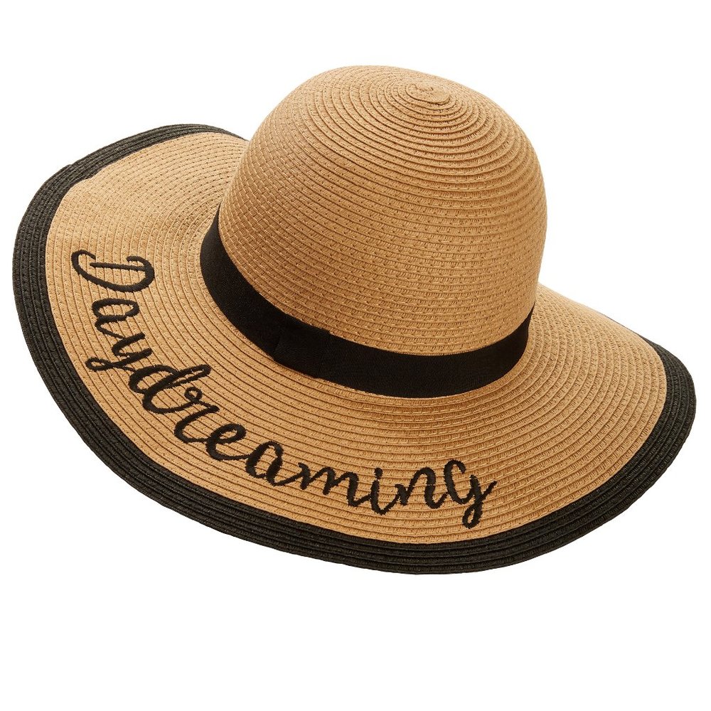 Time and Tru Women's Daydreaming Floppy Hat for the Beach or Summer Tan & Black